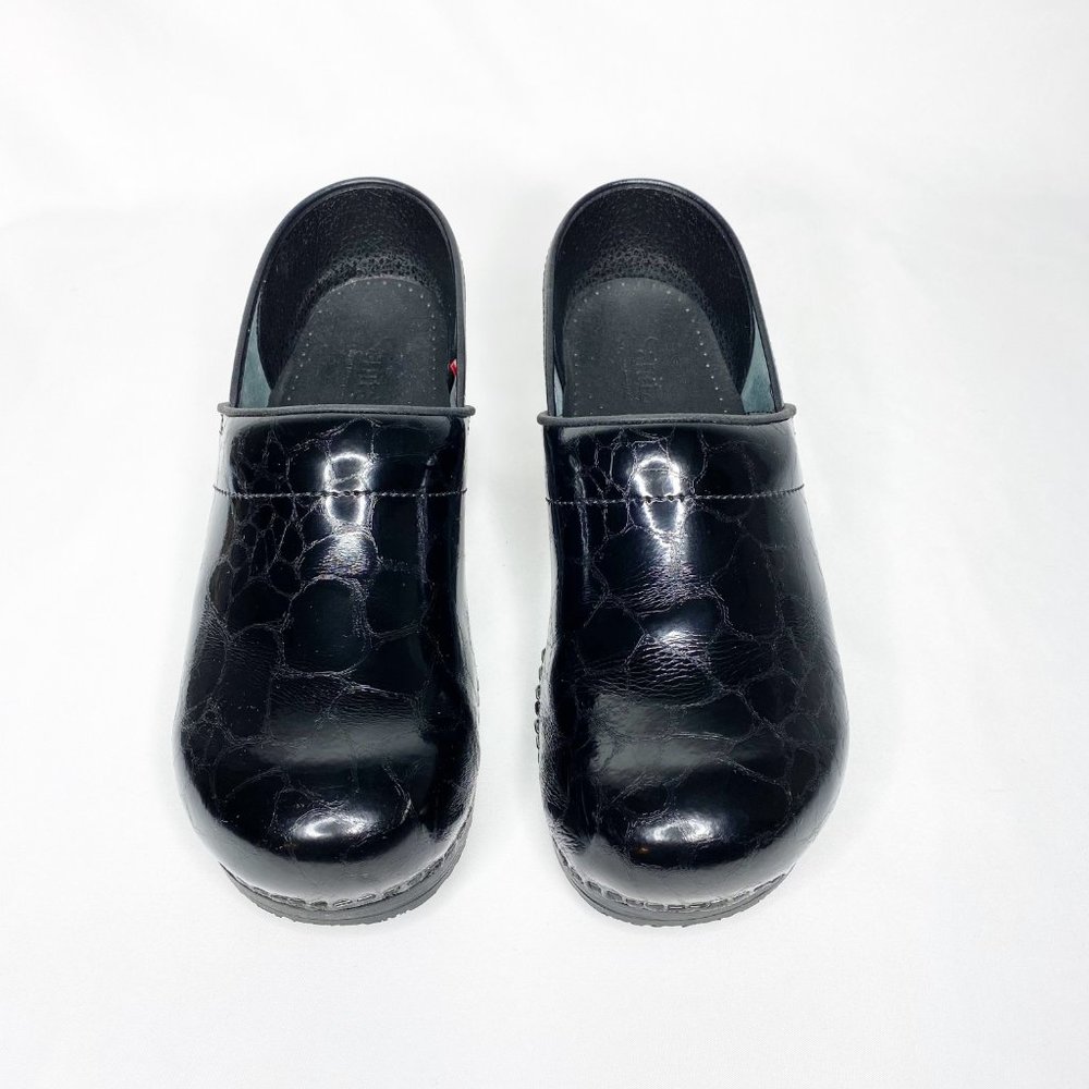 Sanita Patent Leather Crocodile Textured Professional Clogs Black 42 US 11.5-12